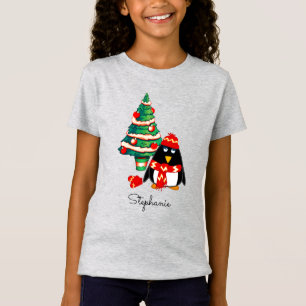 Sweet Penguin Custom Name Christmas Kids T-Shirts