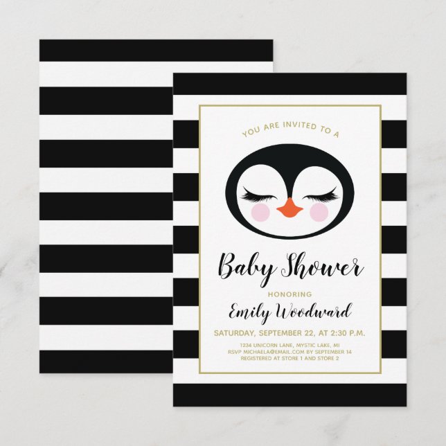 Sweet Penguin Face Baby Shower Invitation (Front/Back)