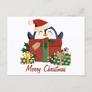 Sweet penguin wishes merry Christmas Holiday Postcard