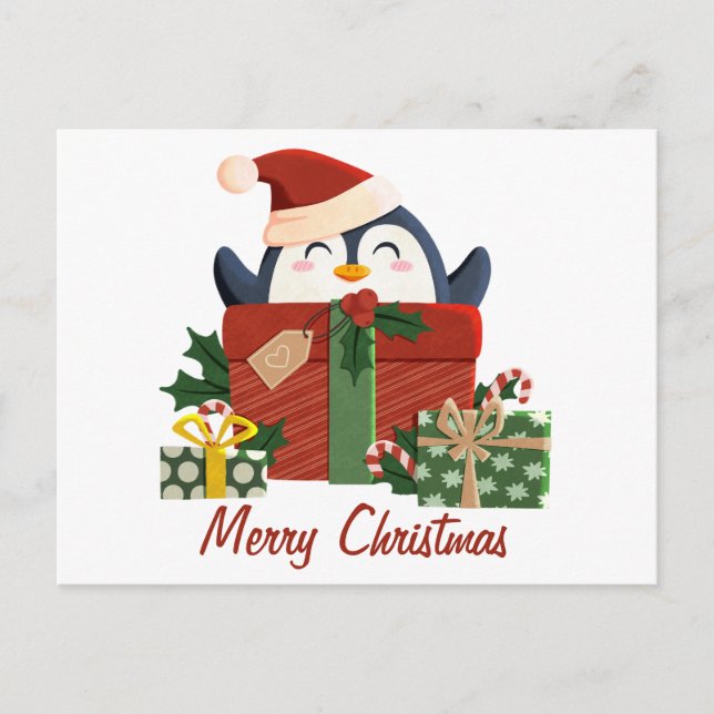 Sweet penguin wishes merry Christmas Holiday Postcard (Front)