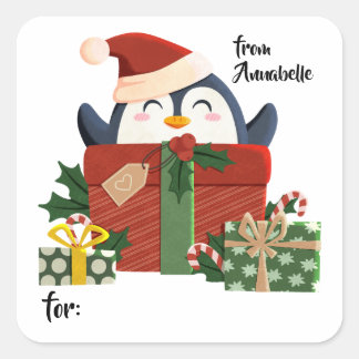 Sweet penguin wishes Merry Christmas Square Sticker