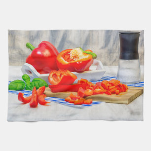 Sweet pepper still life tea towel