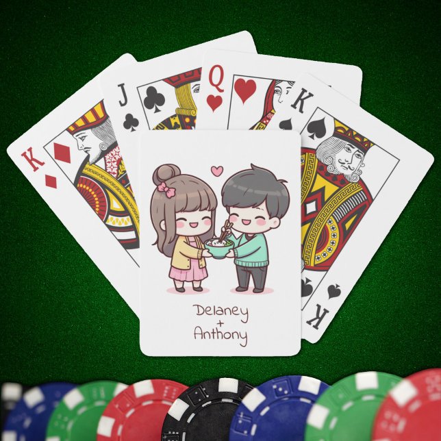 Sweet Personalised Chibi-Style Dumpling Couple  Playing Cards (Sweet Personalized Chibi-Style Dumpling Couple Playing Cards)
