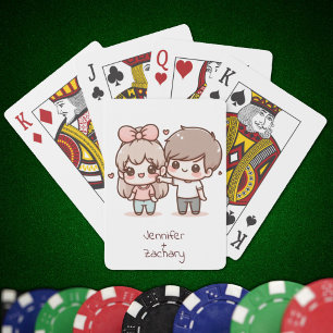 Sweet Personalised Chibi-Style Flirting Couple Playing Cards