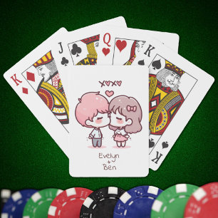 Sweet Personalised Chibi-Style Kissing Couple  Playing Cards