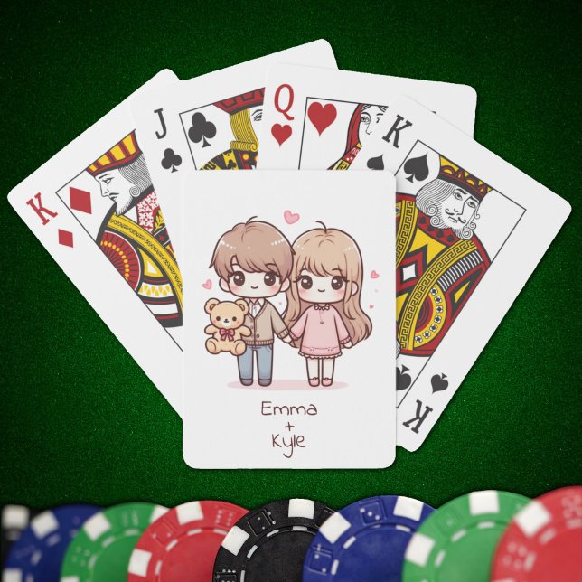 Sweet Personalised Chibi-Style Teddy Bear Couple  Playing Cards (Sweet Personalized Chibi-Style Teddy Bear Couple Playing Cards)