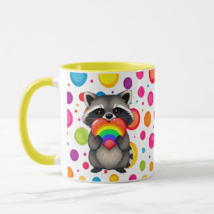 Sweet Personalised Racoon with Rainbow Heart Mug