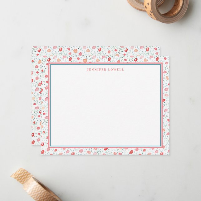 Sweet Petite Floral Personalised Stationery Card (Front/Back In Situ)