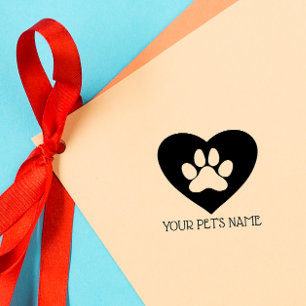 Sweet Pets Paw Print Custom Name Rubber Stamp