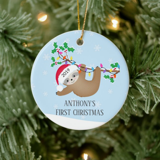 Sweet Photo Sloth Baby's First Christmas Ornament (Tree)