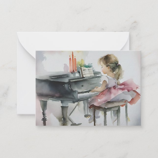 Sweet Pianist Little Girl Playing Piano Card (Front)