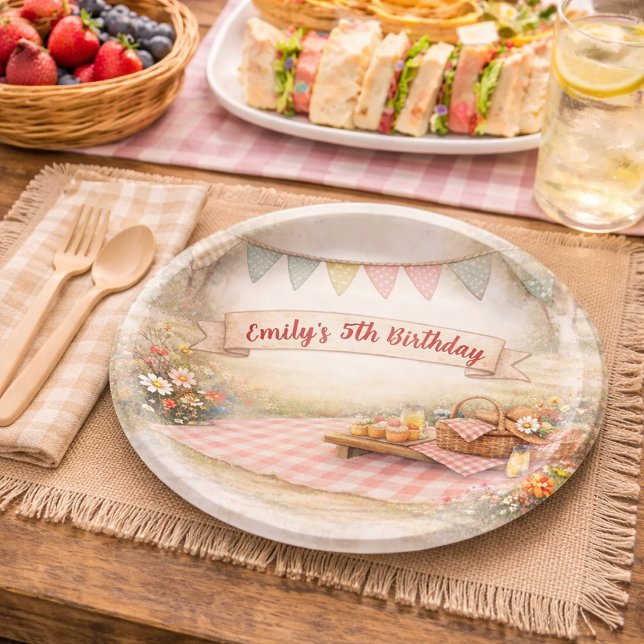 Sweet Picnic Outdoor Boho Birthday Party Paper Plate (Creator Uploaded)