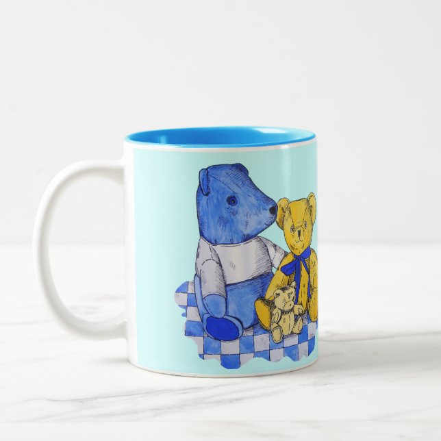sweet picture of three cute old teddies kids Two-Tone coffee mug (Left)