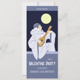 Sweet Pierrot clown playing lute CC0165 Birthday  Invitation