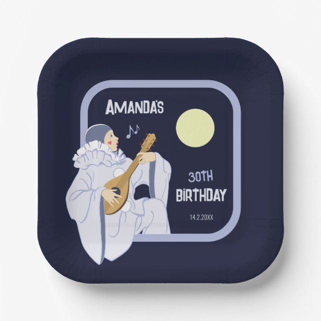 Sweet Pierrot clown playing lute CC1271 birthday Paper Plate (Front)
