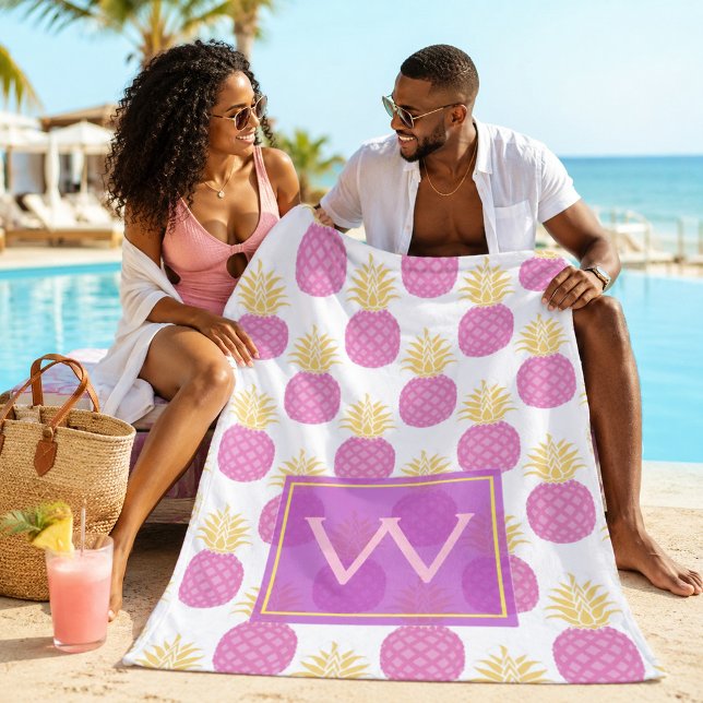 Sweet Pineapple Charm Monogram Beach  Towel (Creator Uploaded)