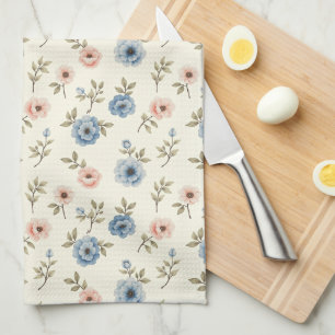 Sweet Pink and Blue Floral Tea Towel