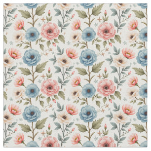Sweet Pink and Blue Flowers Fabric