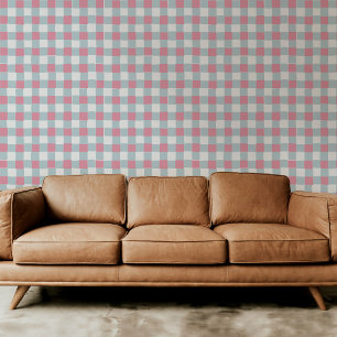 Sweet Pink and Blue Hand-Drawn Chequered Plaid Wallpaper