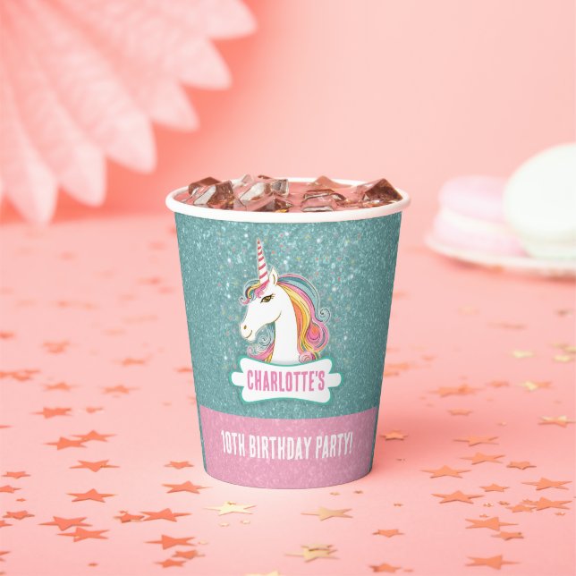 Sweet Pink and Blue Unicorn Birthday Party Paper Cups (Insitu)