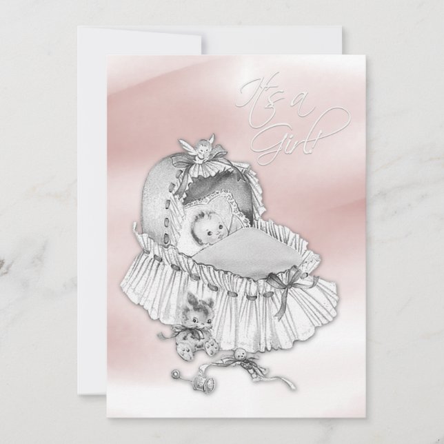 Sweet Pink and Grey Baby Girl Shower Invitation (Front)