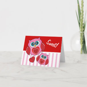 Sweet Pink and Red Owls - Valentine Holiday Card