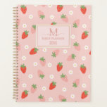 Sweet Pink and Red Strawberries Monogram Daily Planner<br><div class="desc">(c) The Happy Cat Studio</div>