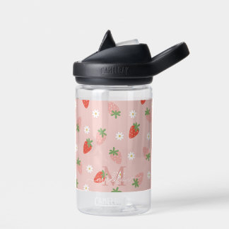 Sweet Pink and Red Strawberries Monogram  Water Bottle