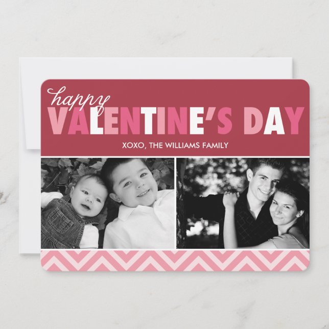 Sweet Pink and Red Valentine's Day Photo Holiday Card (Front)