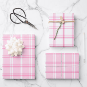 Sweet Pink and White Plaid Patterned Wrapping Paper Sheet