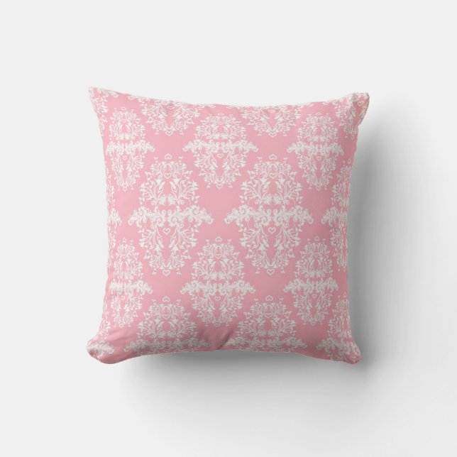 Sweet Pink and White Vintage Damask Pattern Cushion (Front)