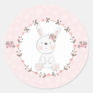 Sweet Pink Baby Bunny Floral Classic Round Sticker