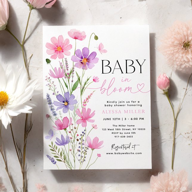 Sweet Pink Baby in Bloom Wildflower Baby Shower Invitation (Creator Uploaded)