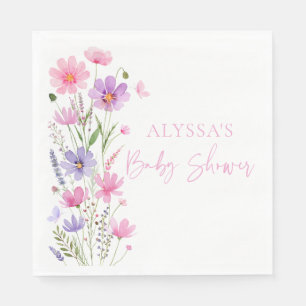 Sweet Pink Baby in Bloom Wildflower Baby Shower Napkin