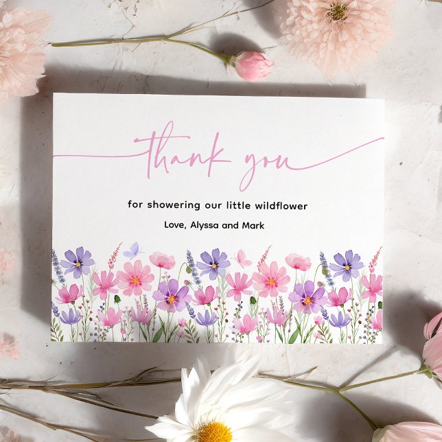 Sweet Pink Baby in Bloom Wildflower Baby Shower Thank You Card (Creator Uploaded)