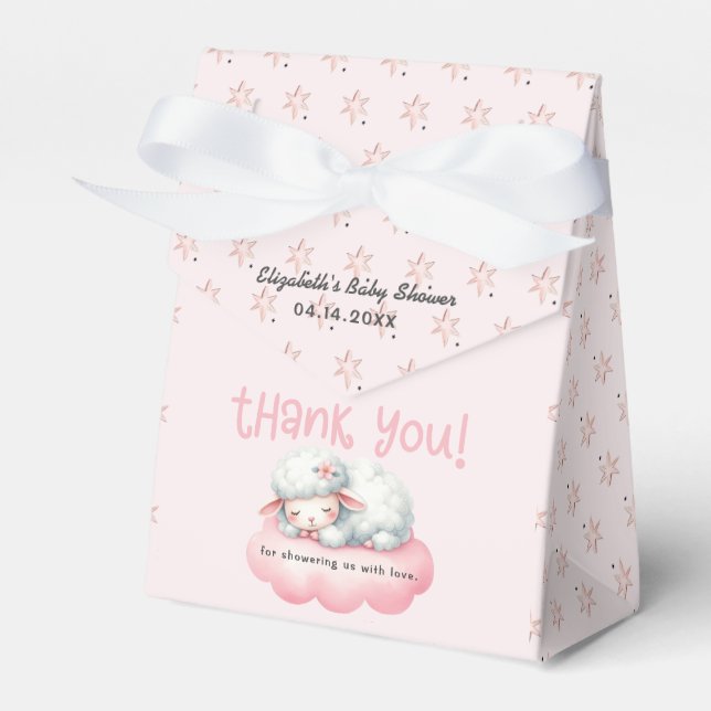 Sweet Pink Baby Lamb Girl Baby Shower Favour Box (Front Side)