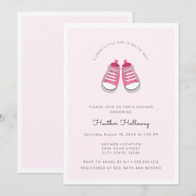 Sweet Pink Baby Shoes, Baby Shower Invitation (Front/Back)