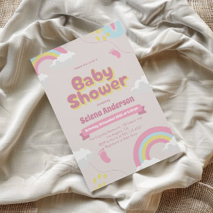 Sweet Pink Baby Shower Invite with Rainbows       