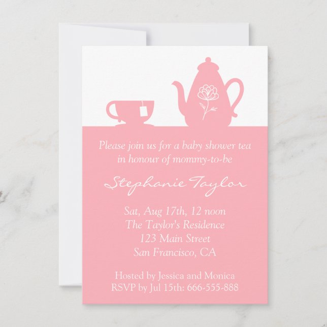 Sweet Pink Baby Shower, Tea Party for Mum to Be Invitation (Front)