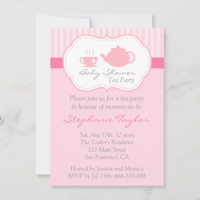 Sweet Pink Baby Shower, Tea Party for Mum to Be Invitation (Front)