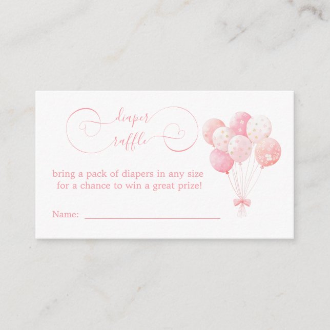 Sweet Pink Balloons Baby Shower Diaper Raffle Enclosure Card (Front)