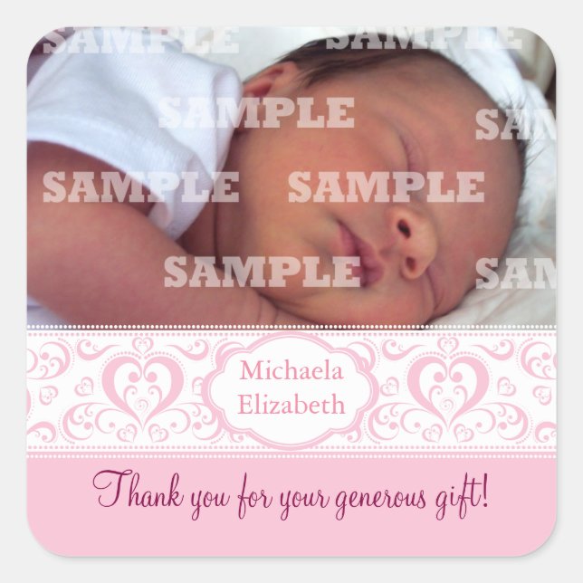 Sweet Pink Band Baby Thank You Stickers (Front)