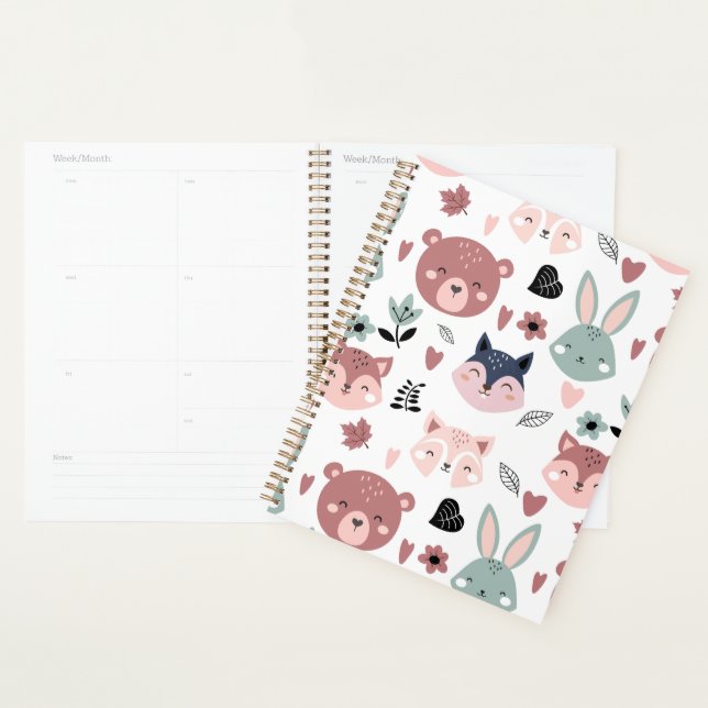 Sweet Pink Bear Fox And Bunny Forest Planner (Display)