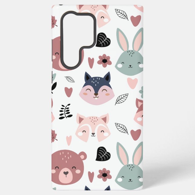 Sweet Pink Bear Fox And Bunny Forest Samsung Galaxy S22 Ultra Case (Back)