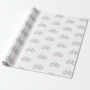 Sweet pink bicycles on white wrapping paper