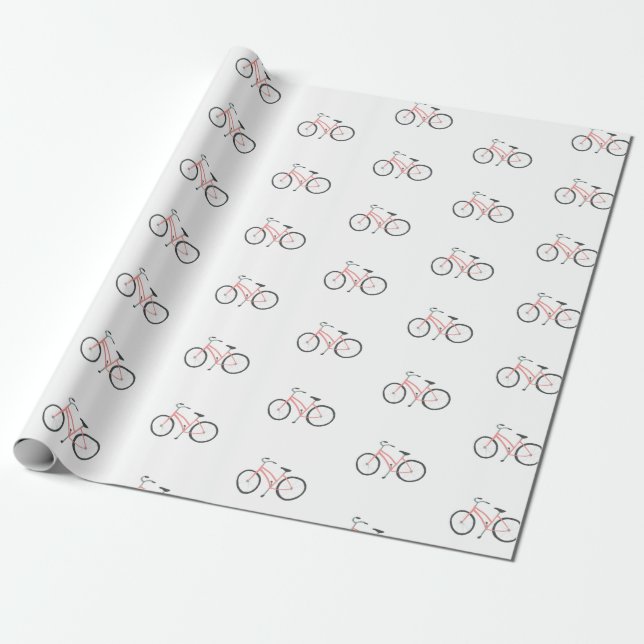 Sweet pink bicycles on white wrapping paper (Unrolled)
