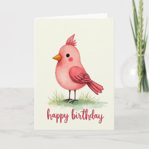 Sweet Pink Bird Birthday Card