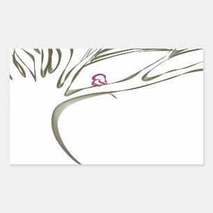Sweet pink bird sitting in a tree original rectangular sticker