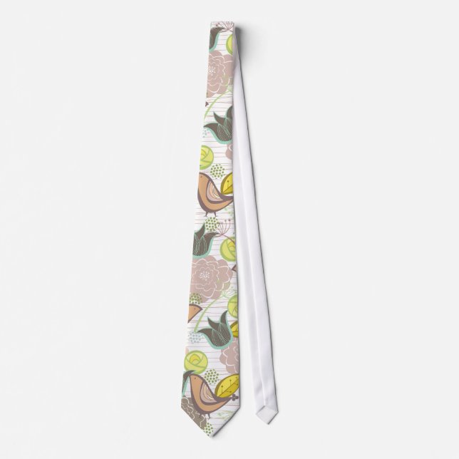 Sweet Pink Birds Floral Garden Spring Flowers Tie (Front)