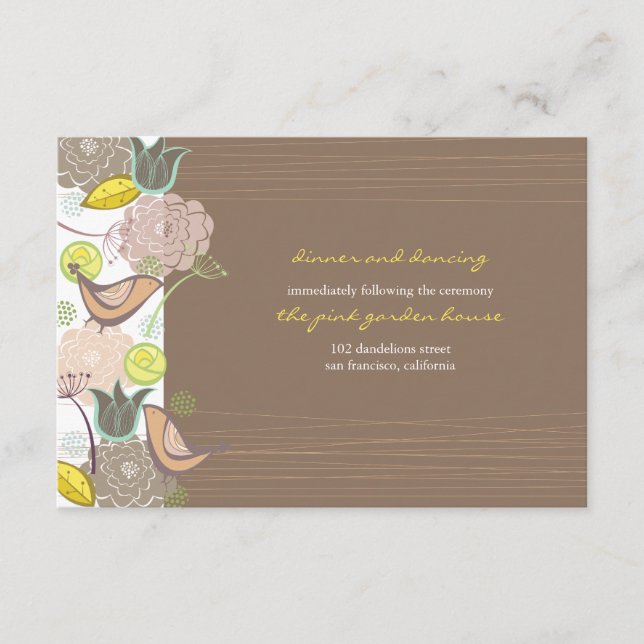 Sweet Pink Birds Floral Garden Wedding Reception C Enclosure Card (Front)